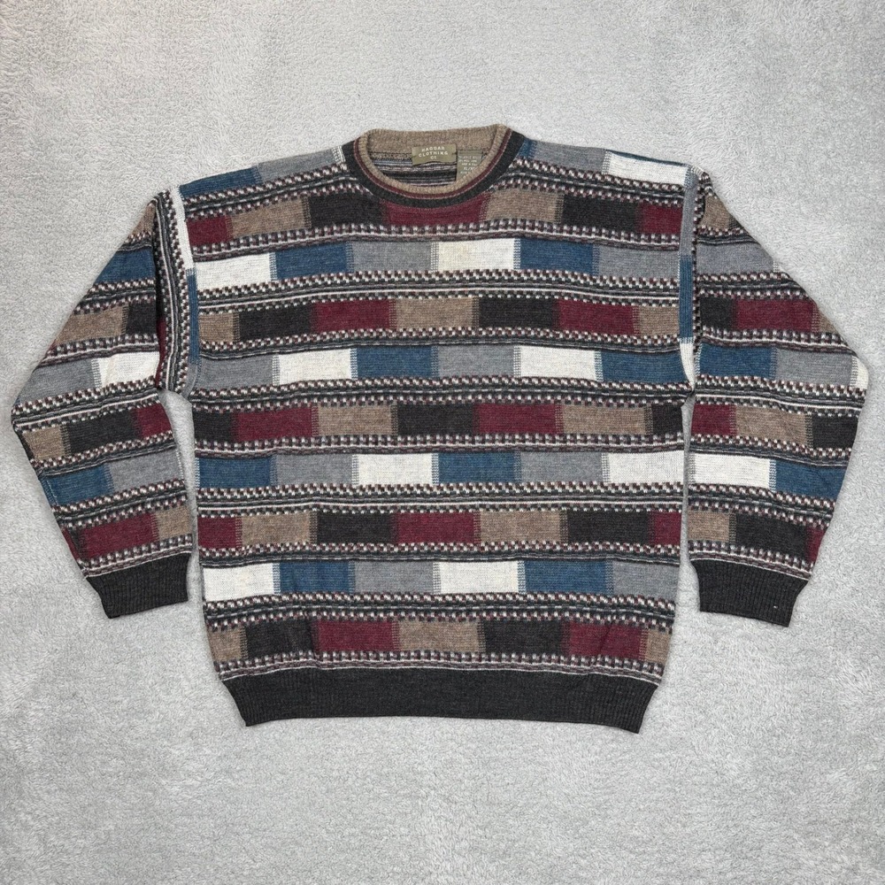 Vintage Haggar Clothing Co Mens XL Wool Geometric Knit Sweater Made in Italy EUC